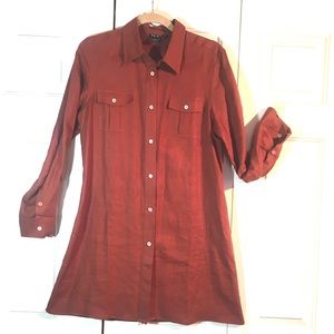 LINEN Shirt Dress, Tie back Tracy M Rust color XL